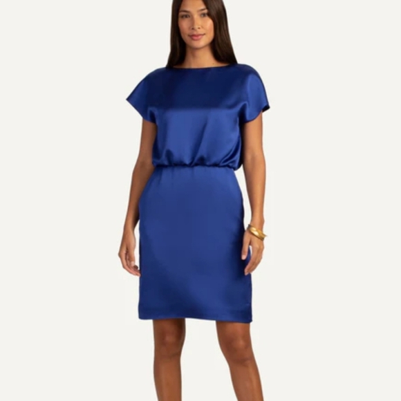 Trina Turk Amuse Blue Satin Short Sleeve Dress Size 8  Like New - Picture 12 of 12